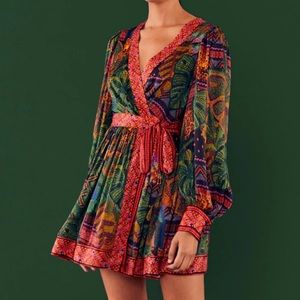 Farm Rio Forest Tapestry Mini Wrap Dress NWT